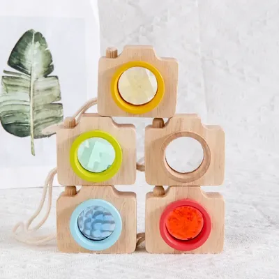 Baby Wood Colorful Camera Kaleidoscope Toys for Children Rainbow Wooden Toys for Children Kids