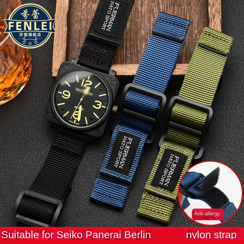 Per Seiko Bell Ross Hamilton Panerai cinturino per orologio in tela impermeabile cinturino per orologio in Nylon cinturino per sport all'aria aperta 20mm 22mm 24mm