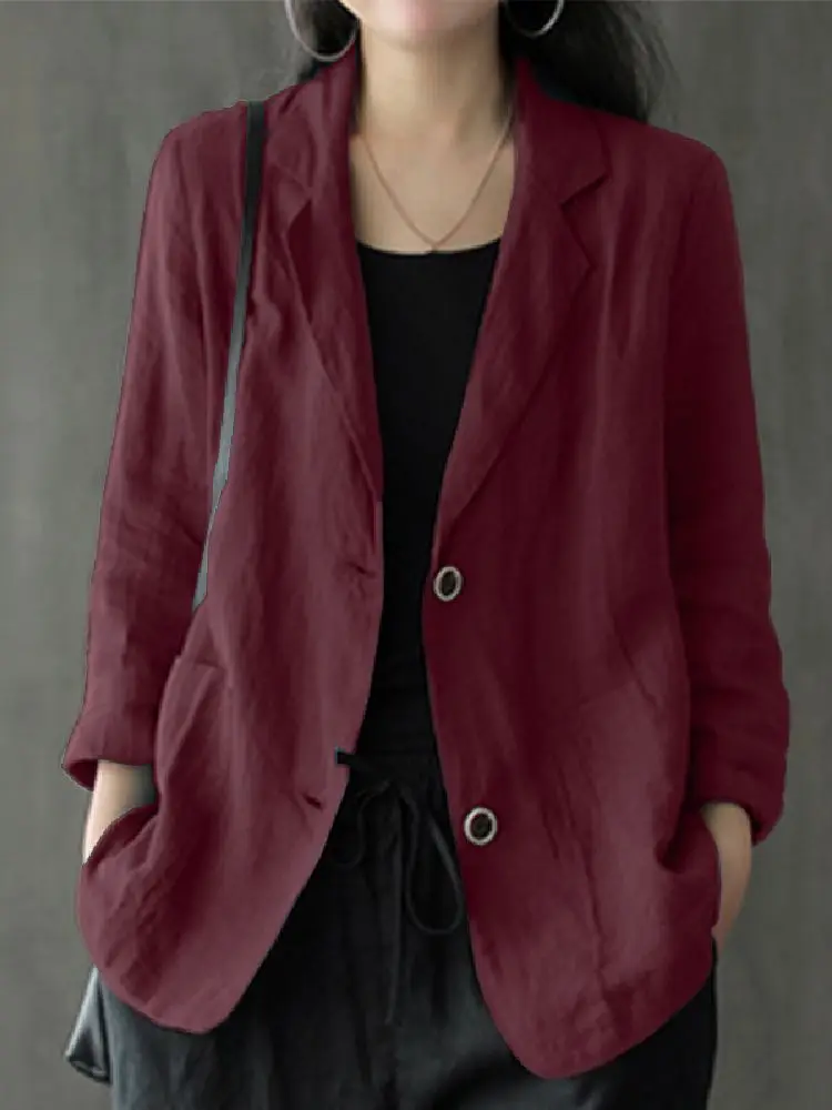 ZANZEA autunno Casual Blazer in cotone solido Blazer da lavoro Vintage donna collo con risvolto manica lunga abiti elegante Cardigan cappotti sottili 2023