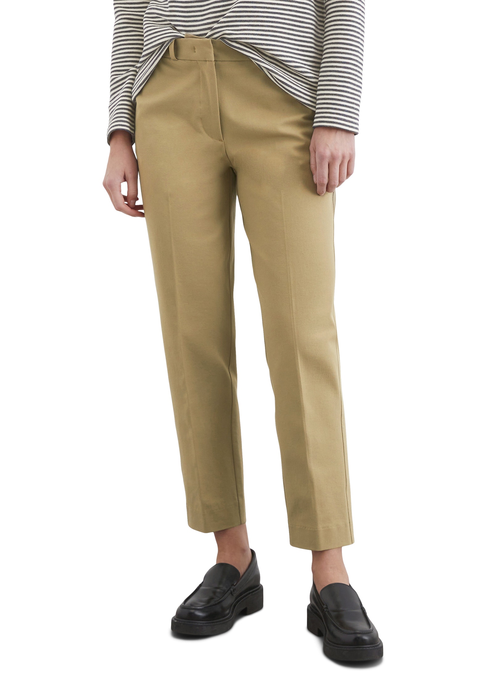 Chinohose MARC O'POLO "aus Bi-Stretch-Ware", Damen, Gr. 38, Normalgrößen, beige (m726), Obermaterial: 47% Baumwolle, 46% Modal, 7% Elasthan, unifarben, slim fit lang, Hosen Chinohose
