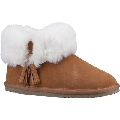 Hush Puppies Ayana Wildleder und Kunstfell Damen Tan Hausschuhe Image