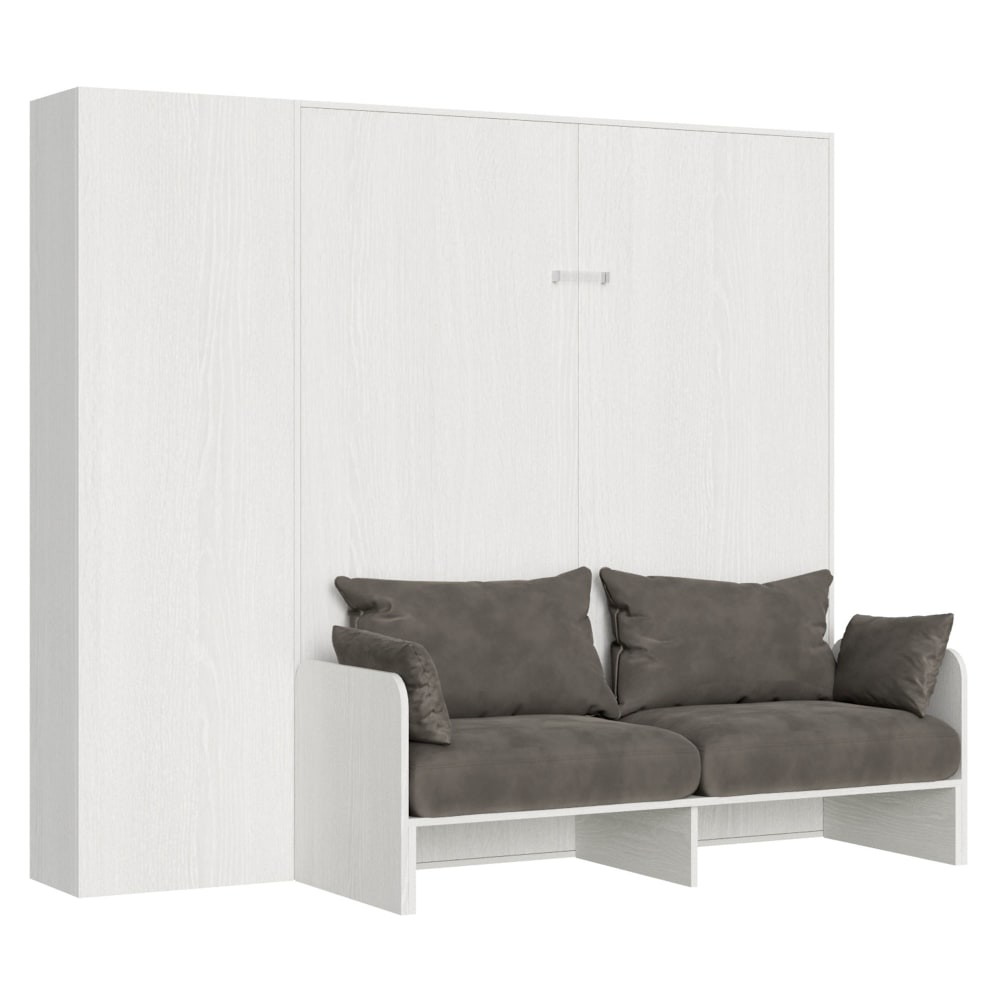 Lit escamotable vertical 160 av.colonne effet bois frêne blanc