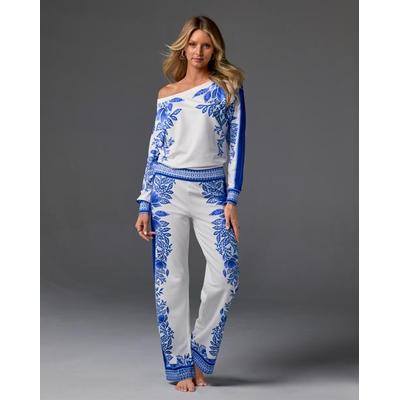 Boston Proper - Blue White - Printed Slouchy Lounge Set Blue/White - 2XS