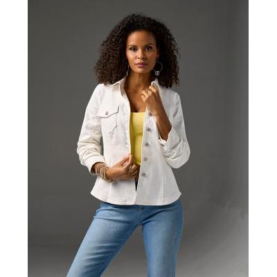 Boston Proper - White - Ruched Sleeve Shaped Denim Jacket - 2XS