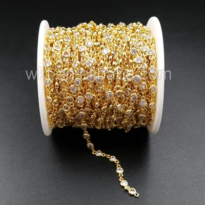 WT-BC081 Best Gold Electroplated Brass Chain With Zircon Bead Charm Brass Chain For Jewelry Supply
