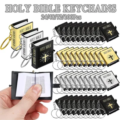 24-100Pcs HOLY BIBLE Keychains Mini Bible Keyring Gifts for Church Souvenir Classroom Students Friends Coworker Family Christmas