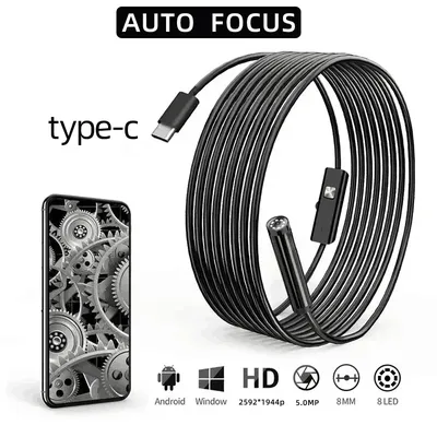 8mm Auto Focus HD1944P Endoscope for Cars Android Phone Type -c 5MP Mini Sewer Inspection Camera Endoscopy Usb Borescope 1-20m