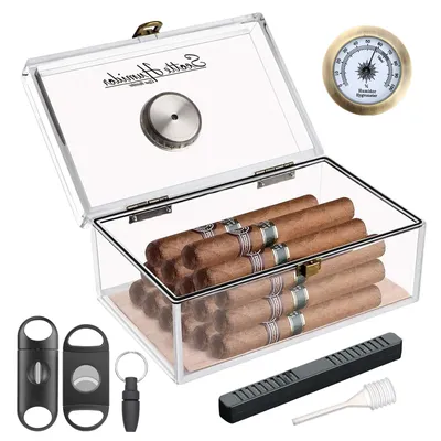 Scotte Cigar Case Humidors Acrylic Cigar Box Hygrometer Humidifier Hold 20 Cigars Include Cigar