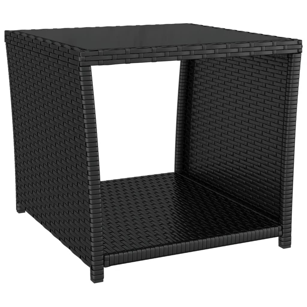 vidaXL Beistelltisch mit Glasplatte Schwarz Poly Rattan & Hartglas Image