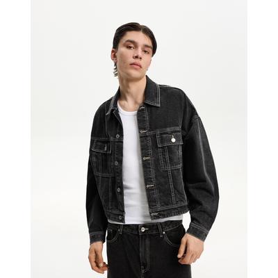 Bershka Denim Trucker Jacket Men Xs Black