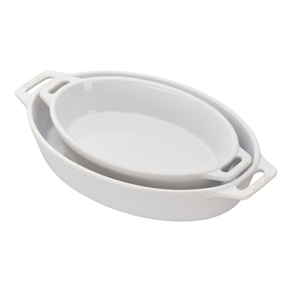 Staub 2-Piece White Ceramic Oval Baking Dish Set