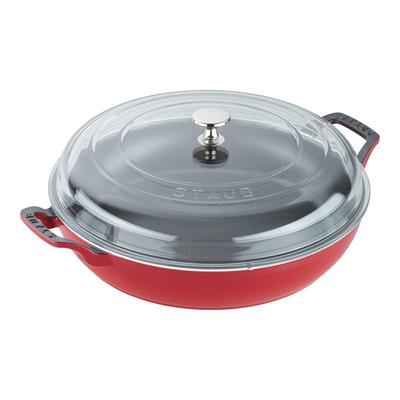 Staub 3.5 Qt. Cherry Enameled Cast Iron Brazier with Glass Lid 1003539