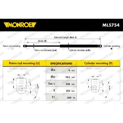 MONROE Gasfeder, Koffer-/Laderaum 420N für VW 1K9827550A 1135-6415 Image