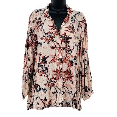 Free People Tops | Free People It's A Vibe Hawaiian Shirt Womens M Oversized Relaxed Summer Top | Color: Pink | Size: M