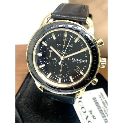 Coach Accessories | Coach Men's Watch 14602611 Chronograph Quartz Gold Black Dial Leather Band 44mm | Color: Black/Gold | Size: 44 Mm
