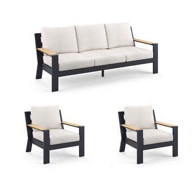 Calhoun 3-pc. Sofa Set with Two Lounge Chairs in Matte Black Aluminum - Standard, Light Aruba - Frontgate