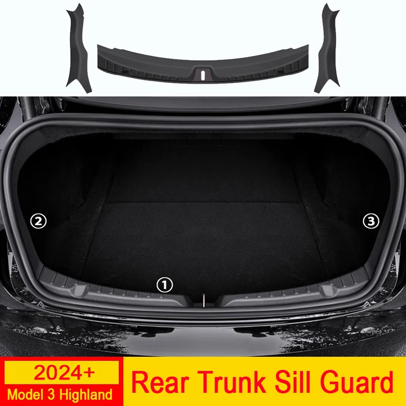 Für Tesla Modell 3 Highland 2024 2025 Stamm Sill Protector Schutz TPE Anti-Scratch Matte Hinten Fracht Schwelle Abdeckung schutz Deckel Image