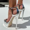 Olomm Neue Frauen Sommer Sandalen Ankle Strap Stiletto High Heels Offene spitze Wunderschöne Silber Nacht Club Schuhe Frauen UNS Plus größe 5-20
