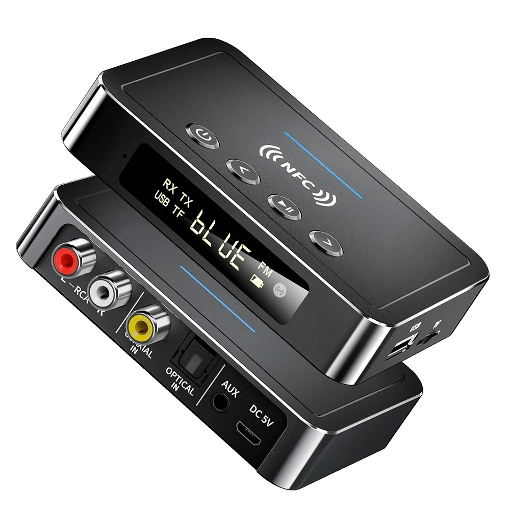 NFC Bluetooth 5,0 Empfänger Sender Wireless Adaper AUX 3,5 MM Optische Koaxial TF/U-Disk USB FM LED Display HD Mic Image