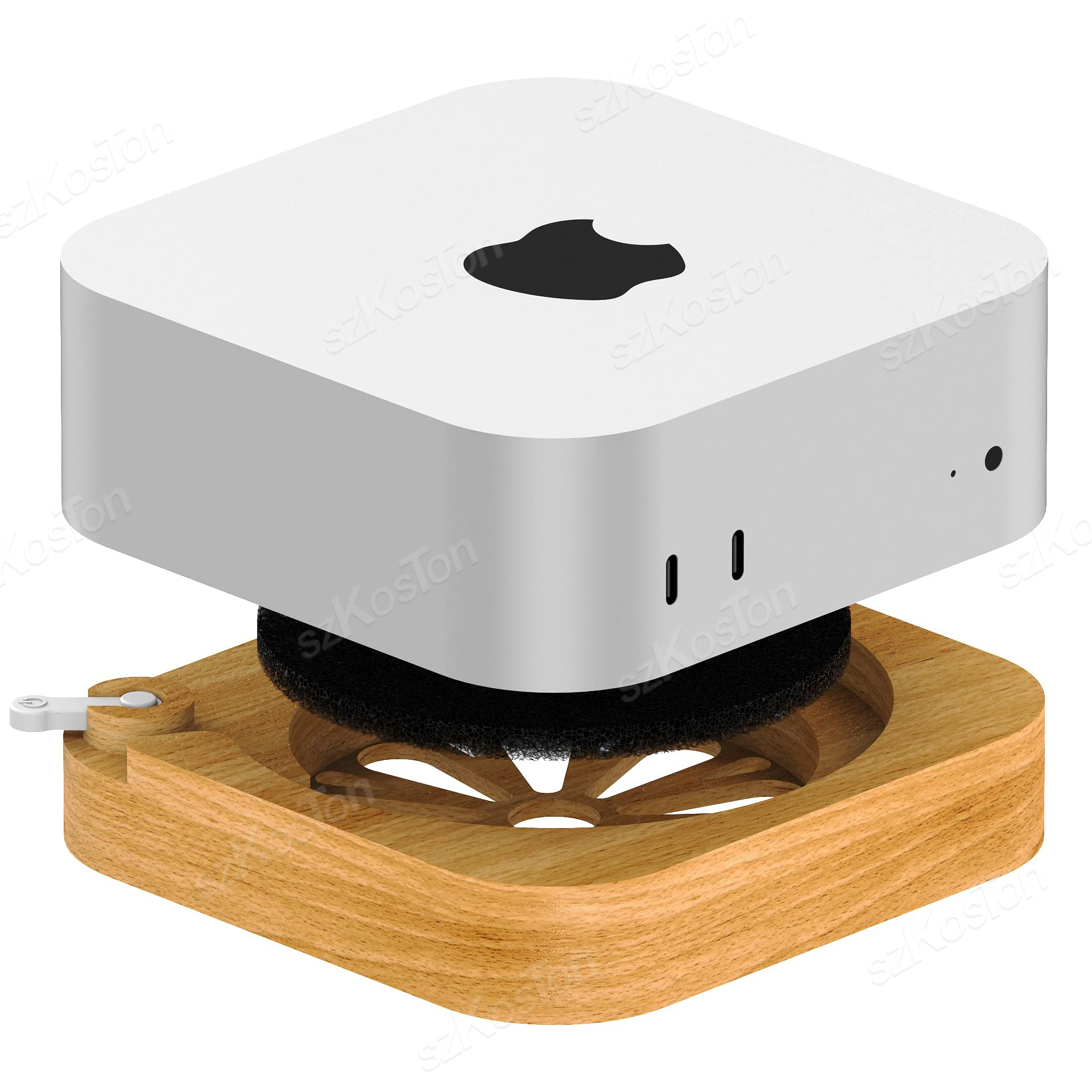 Staubdichte Basis aus Holz für Mac Mini M4 und M4 Pro Computer-Desktop-Ständer mit externem Netzschalter, Wärmeableitung, Dock-Halter Image