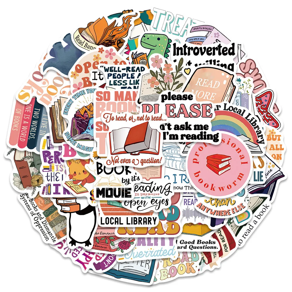 50 Stück niedliche Blumen-Buch-Leseaufkleber, ästhetische DIY-Briefpapier-Notizbuch-Flasche, Laptop, Gepäck, Gitarre, Skateboard, Autoaufkleber Image