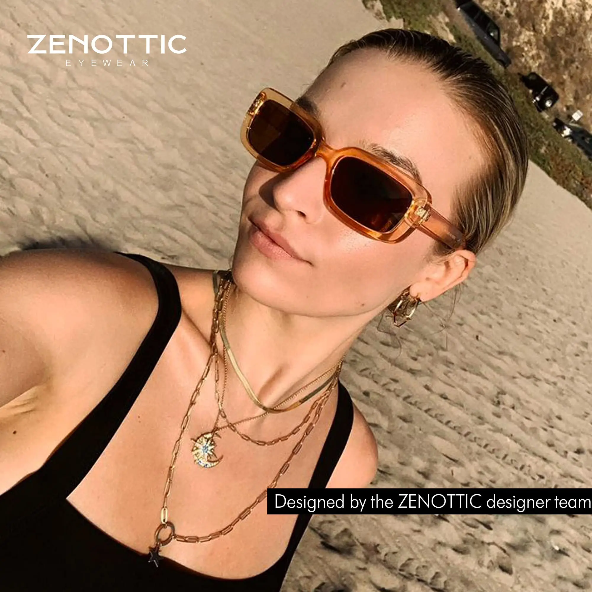 ZENOTTIC Modische rechteckige Anti-UV400-Sonnenbrille, nicht polarisierte Sonnenbrille, quadratische, bunte Brille für Damen Image