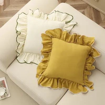 45x45cm Wohnkultur Baumwolle Rüschen Kissen bezug Sofa dekorative Kissen bezug beige rosa Prinzessin Image