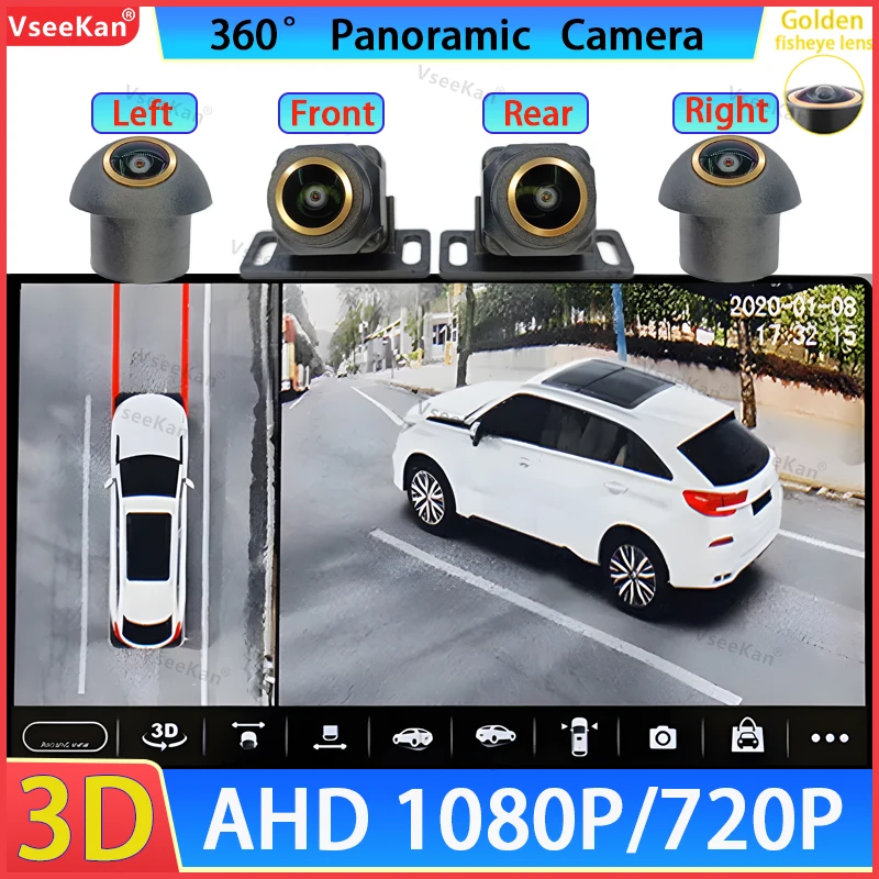 360-Grad-Autokamera für Android Radio Multimedia mit 360° ° Panorama-System integriert 360APP 8K HD 3D AHD1080P 720P Goldene Linse Image