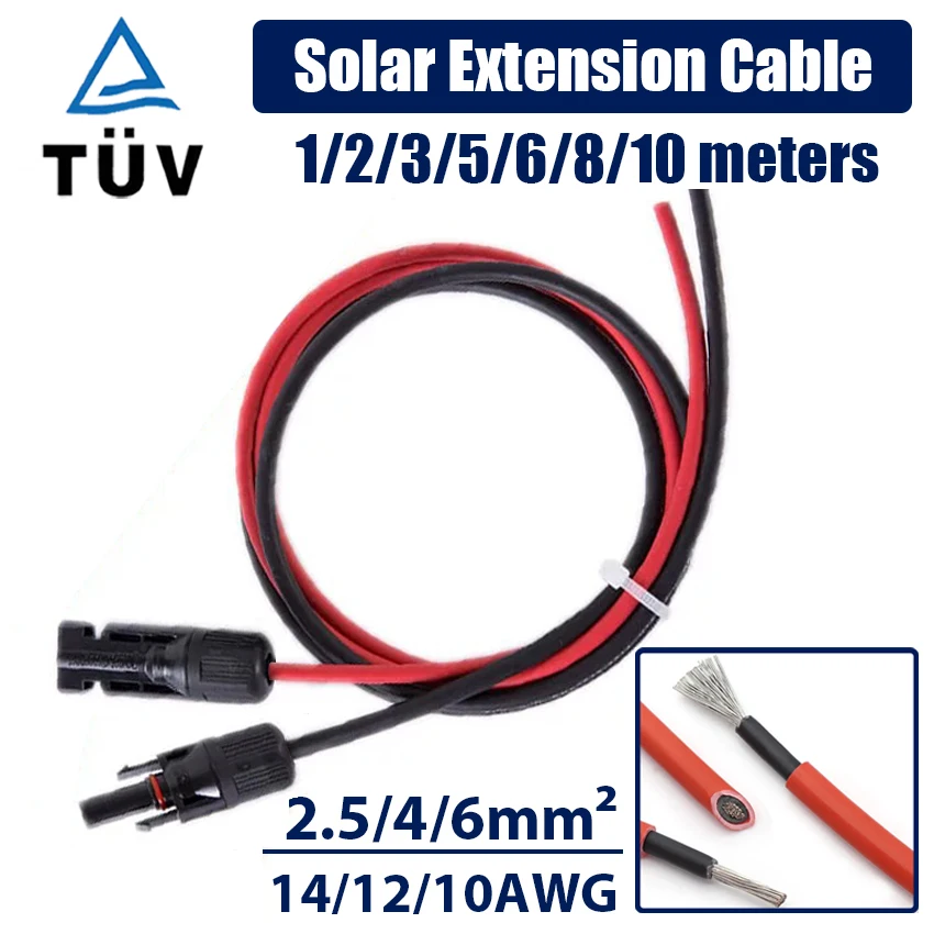 Einzelkopf-Anschluss, Solar-Verlängerungskabel mit MC 2,5/4/6 mm2 PV-Kabel, rot, schwarz, weiblich, männlich, 1/2/3/5/10 Meter, 14/12/10 AWG, PVC Image