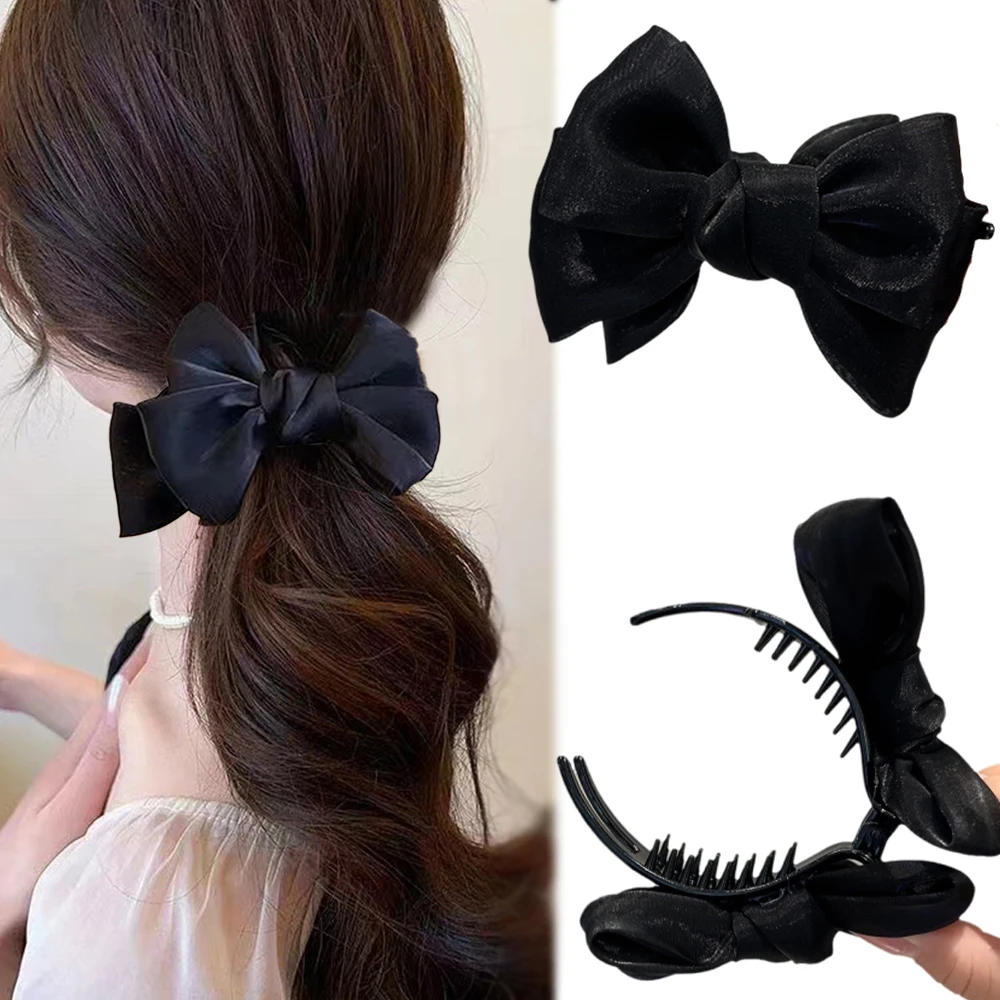 Bogen Haar Krallen Band Bogen einseitig offene Haarnadel süße Pferdes chwanz Retro Krabbe Haarnadel Styling Werkzeuge Schmuck Haarschmuck Image