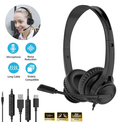 Kabelgebundenes USB-Headset, Call-Center-Kopfhörer mit Mikrofon, Geräuschunterdrückung über Gaming-Kopfhörer, 3,5 mm kabelgebundenes Headset für Computer