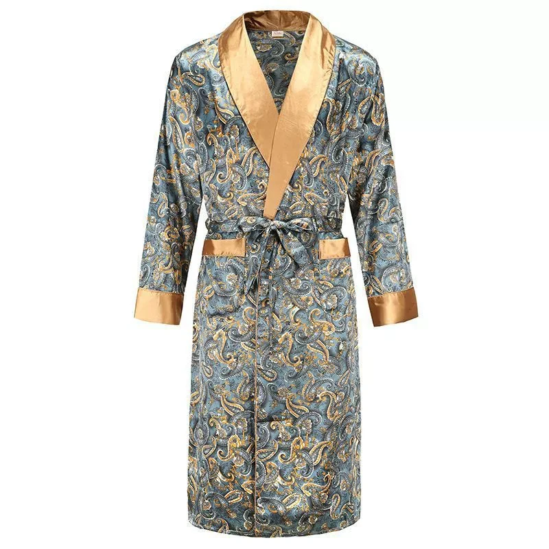 Luxus männer Seidige Kimono Robe Lose Hause Kleidung Weibliche Drachen Druck Morgenmantel Männliche Nachtwäsche Lose Loungewear Pjs Image