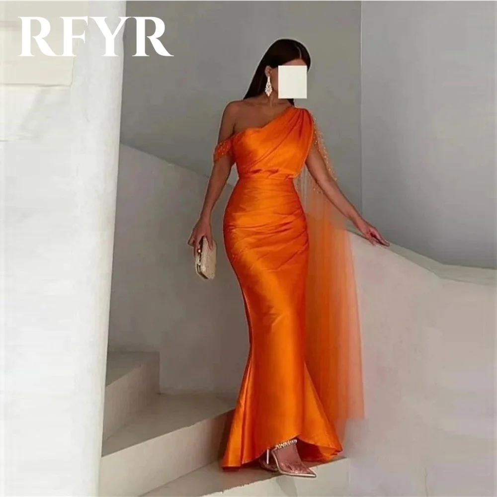 RFYR Saudi-Arabien Trompete Abendkleider Orange One Shoulder Meerjungfrau Abendkleid Elegantes formelles Anlass Langes Kleid Maßgeschneidert