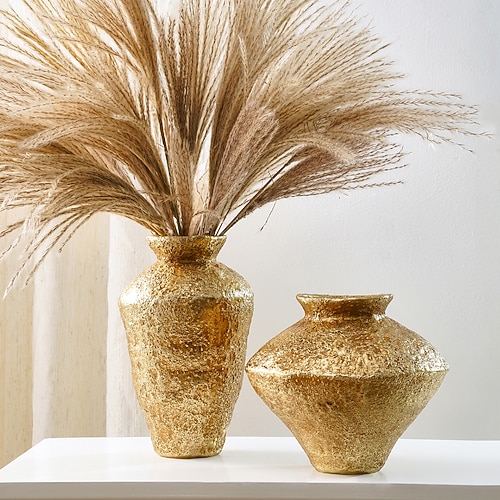 Vintage Keramikgefäß-inspirierte dekorative Vase – antike Gold/Silber Harz Blumenvase, handgemachtes Zuhause Party-Dekorationsstück Image