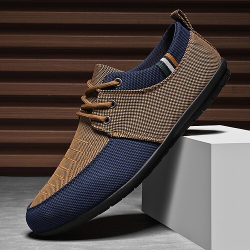 Freizeitschuhe zum Schnüren für Herren in Hellbraun und Marineblau, einzigartiges Webdesign, perfekt für Stil und Komfort im Alltag Image
