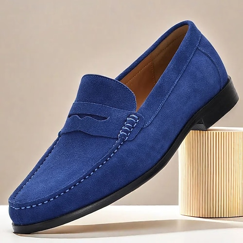 Herren Loafer Slip On Abendschuhe Komfort-Loafer Penny Loafers Wildleder Italienisches Vollnarbenleder Bequem Rutschfest Loafer Schwarz Blau Kaffee Image