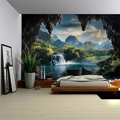 Eine Felsenhöhle mit Meerblick Wandteppich Wandkunst Großer Wandteppich Mural Deko Fotohintergrund Decke Vorhang Wohnen Schlafzimmer Wohnzimmer Deko Image