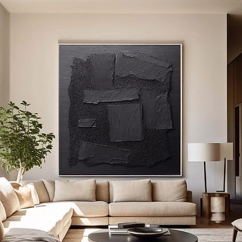 großes abstraktes Leinwandgemälde schwarz minimalistisches Gemälde handgemachtes abstraktes Gemälde nordisches abstraktes Gemälde für Wohnzimmer abstraktes Gemälde boho abstraktes Wandgemälde Image