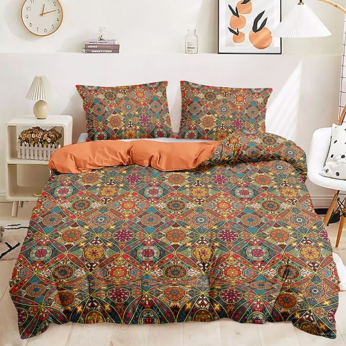 Mandala Bohemian Bettbezug Komplettgröße Bettwäsche Set Baumwoll Bett Sets Steppdeckenbezug Weicher leichter Bettdeckenbezug mit 2 Kissenbezügen für Sommer Frühling Vintage Ethnisch Image