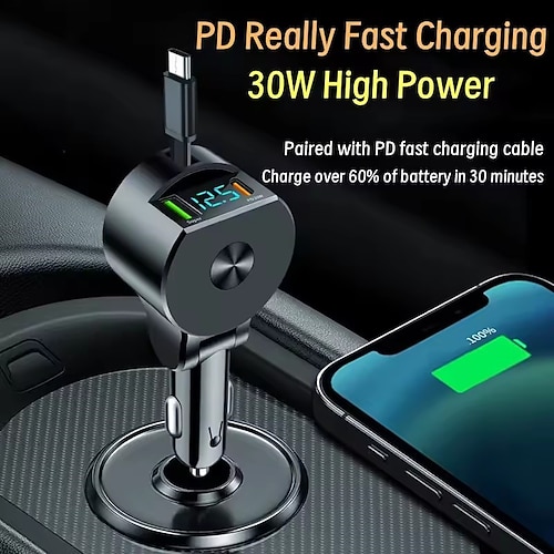 3-in-1-Ladegerät für Zigarettenanzünder im Auto, 30 W, hohe Leistung, frei erweiterbar, automatische Aufbewahrung, superschnelles Aufladen im Auto Image