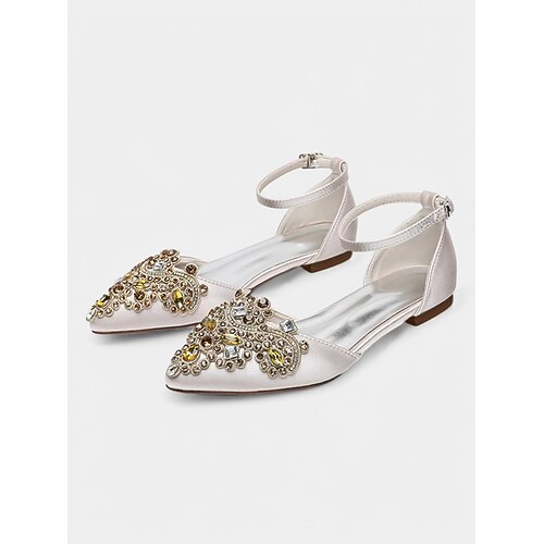 scarpe basse da damigella d'onore da donna con strass color champagne e cinturino alla caviglia – eleganti scarpe da sposa