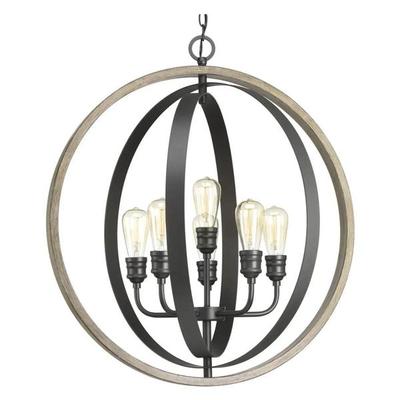 Progress Lighting 219049 - 6 Light Graphite Finish Weathered Gray Pendant Light Fixture (CONESTEE 6-LT PENDANT (P500094-143))