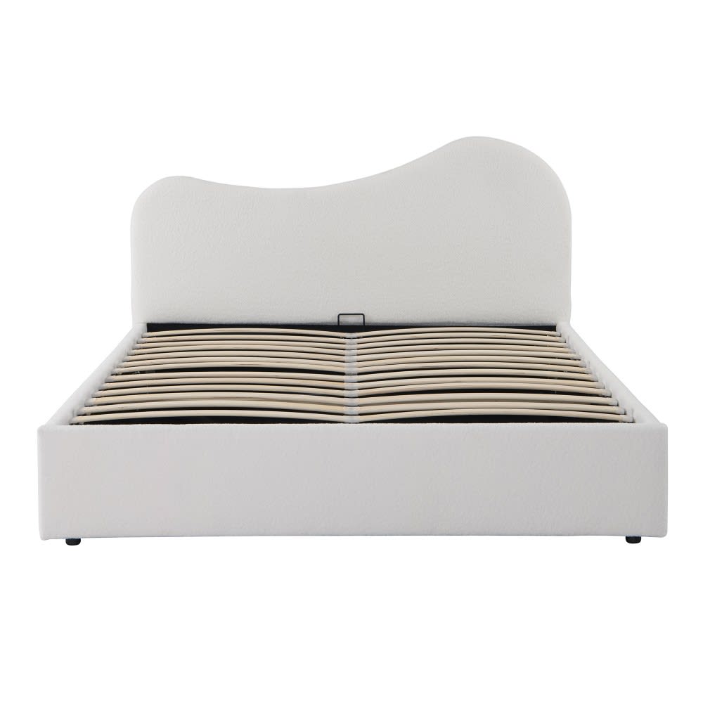 Lit coffre 2 places en tissu bouclette blanc 140x190