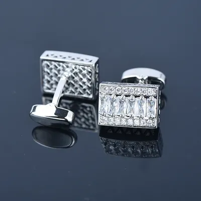 ICEYY New Design Luxury Copper Geometric Rectangle Cubic Zirconia Cufflinks For Men Wedding French