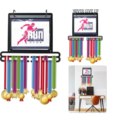 Medal Hanger Display Wall Mounted Medals Display Hanger with Number Bags and Hooks for Marathon