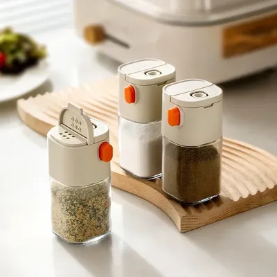 180ml Multi-Functional Quantitative Seasoning Pot, Press-Type Glass Seasoning Bottle, Kitchen Salt