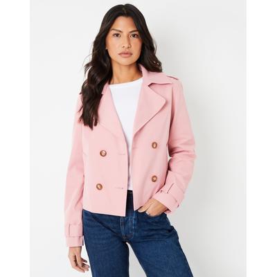 Threadbare Women's Pink Double Breasted Cropped Trench Coat