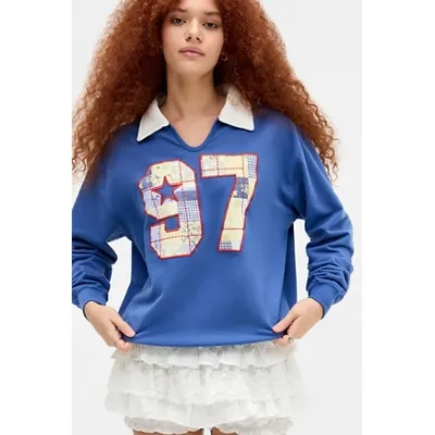 UO Captain Pullover Sweatshirt - Navy XS at Urban Outfitters