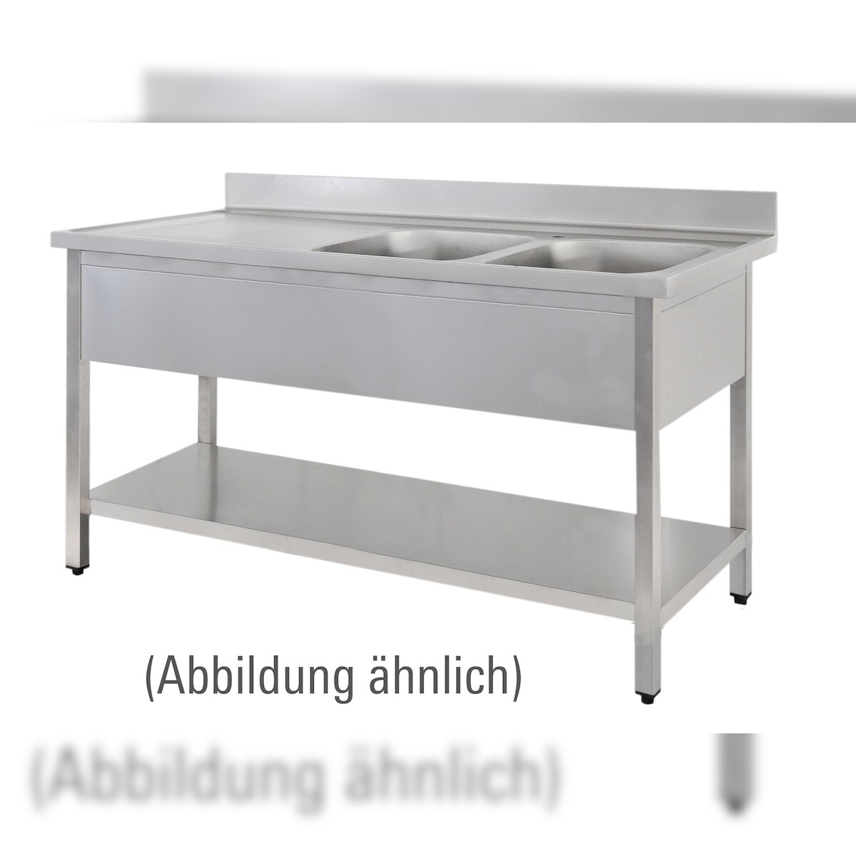 Spültisch mit 100 mm Aufkantung mit Ablageboden 2 Becken rechts Image