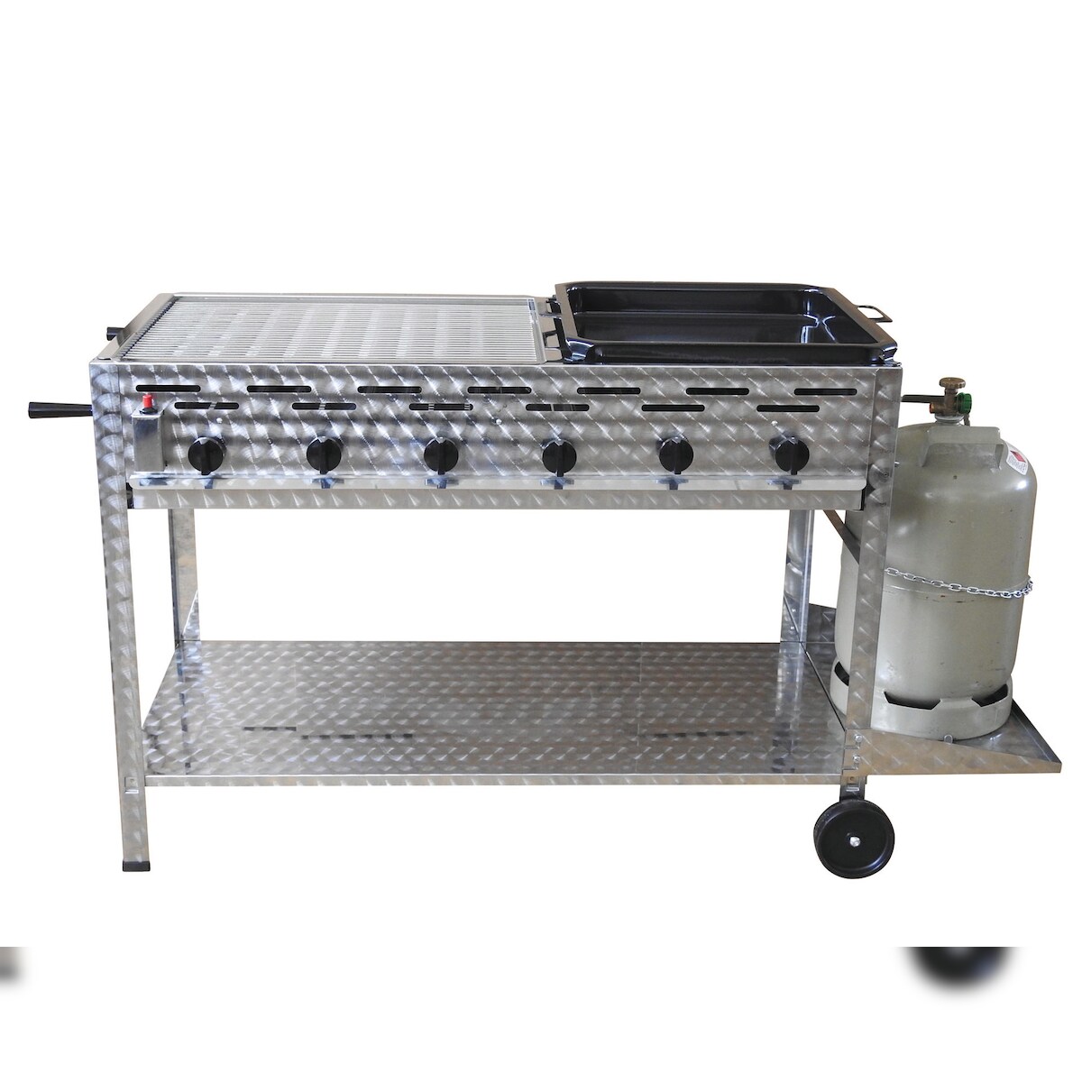 Profi-Gasgrill 6 flammig, fahrbar mit 3/5 Rost und 2/5 Pfanne Image